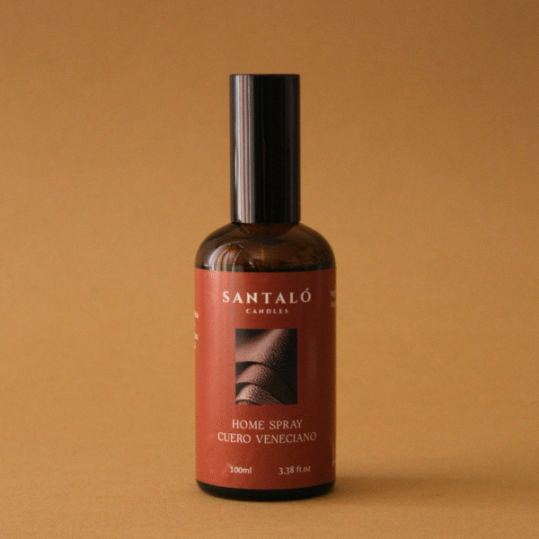 Home Spray con fragancia de cuero veneciano en envase de vidrio ámbar
