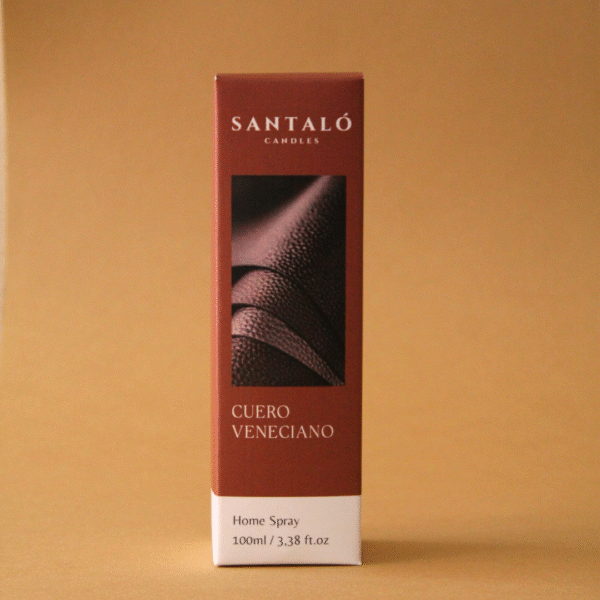 Home Spray con fragancia de cuero veneciano en envase de vidrio ámbar