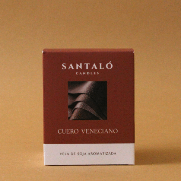 Vela Aromática con fragancia de cuero veneciano en envase de vidrio ámbar